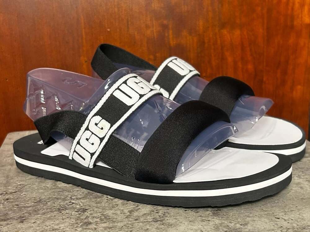 Ugg Zuma Sling Sandal Size 5 Black White Logo Strap